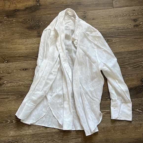 Zara Tops Zara White 0 Linen Boyfriendfit Button Up Poshmark